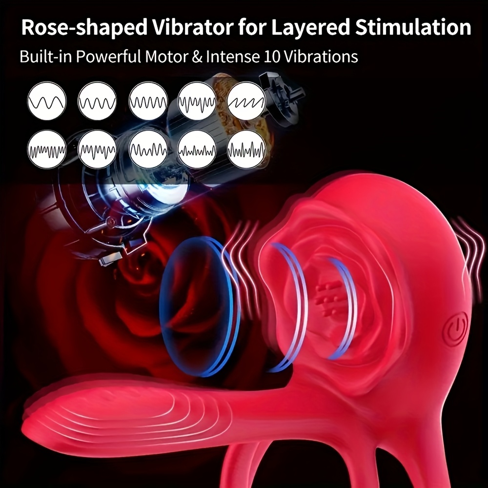 Vibrating Ring with Rose Clitoral Stimulator 1 Vibrating Ring with Rose Clitoral Stimulator
